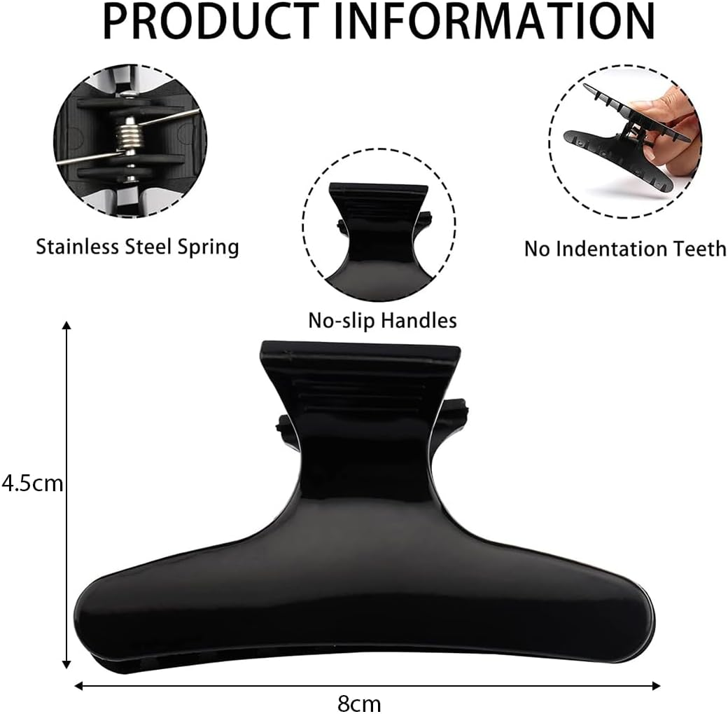 KIRZAX Pack of 12 Butterfly Hairdressing Clips Salon Hair Claw, Hair Clips, Plastic, Hair Section Gripper Clips, Hairdressing Tool, Hair Clips for Hairdressers, Black, 8 Cm image number 2