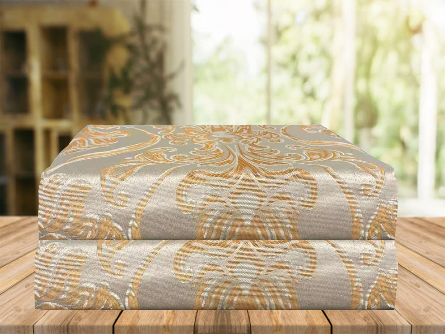 Elegant Comfort Penelopie Jacquard Look Curtain Panel Set, 54 by 84-Inch, Beige, Set of 2 image number 3