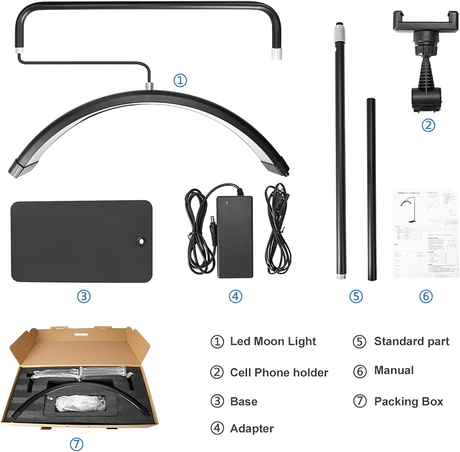 Lash Light Half Ring Light with Phone Holder - LED Floor Lighting for Eyelash Extensions, Beauty, Skincare, Eyelash, Eyebrows - Black