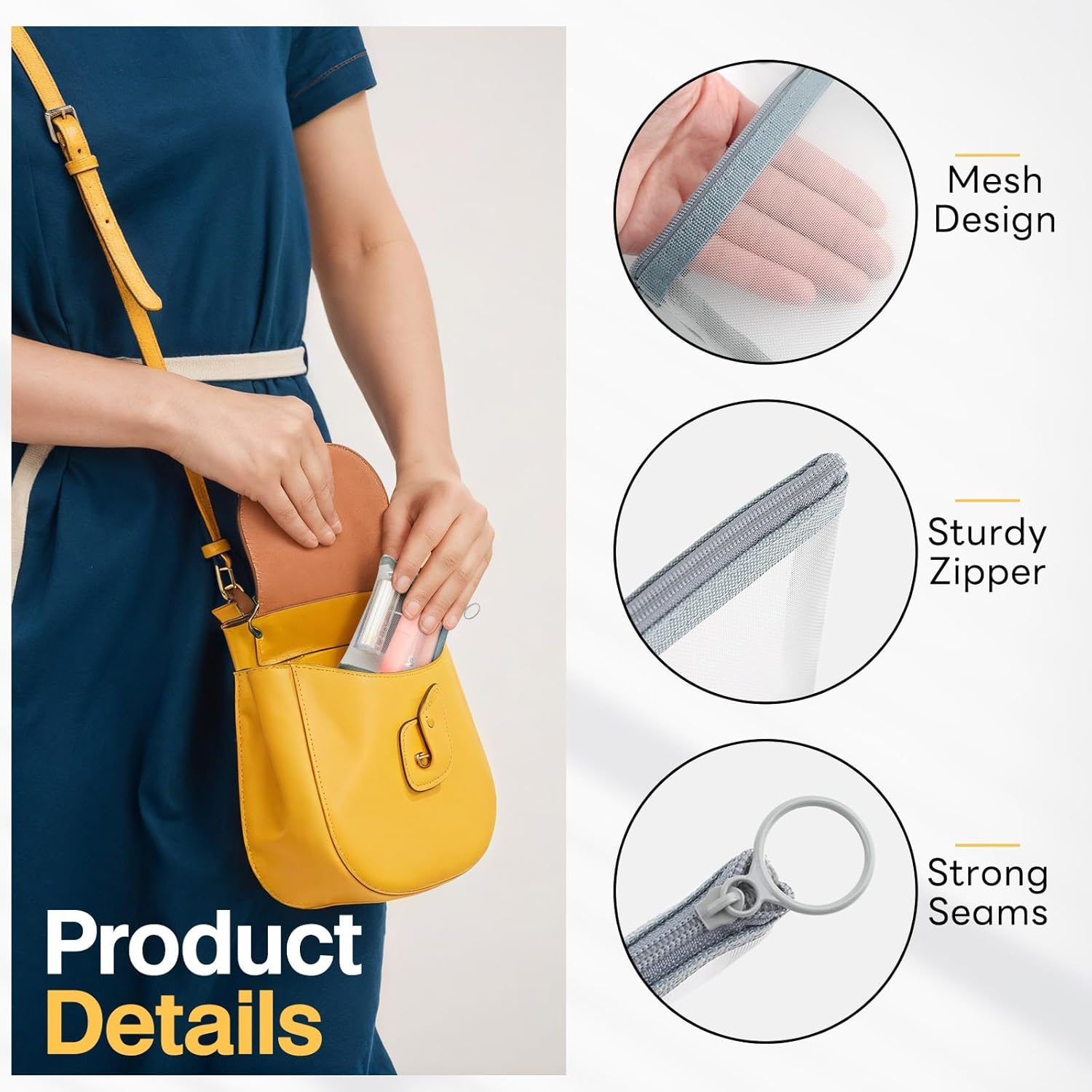 Mesh Zipper Bag Purse Organizer Pouches Makeup/Cosmetic Bag Travel Toiletry Bag Coin Pouch Daily Accessories image number 2