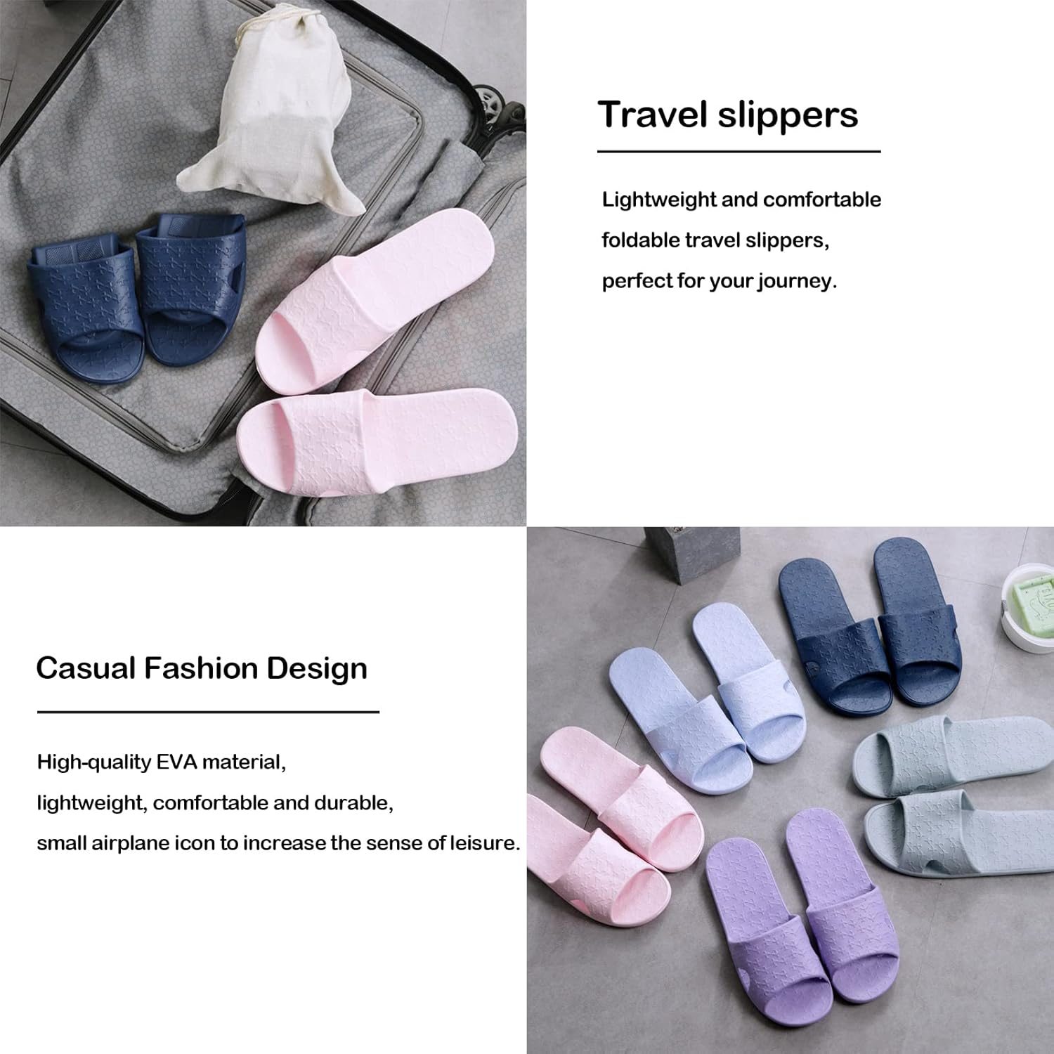 Anmerl Travel Slippers for Women and Men, Portable Foldable Slippers with Cotton Storage Bag, Soft Comfy Non-Slip Quick Dry House Bathroom Shower Shoes Spa Gym Swimming Beach Sandals image number 2