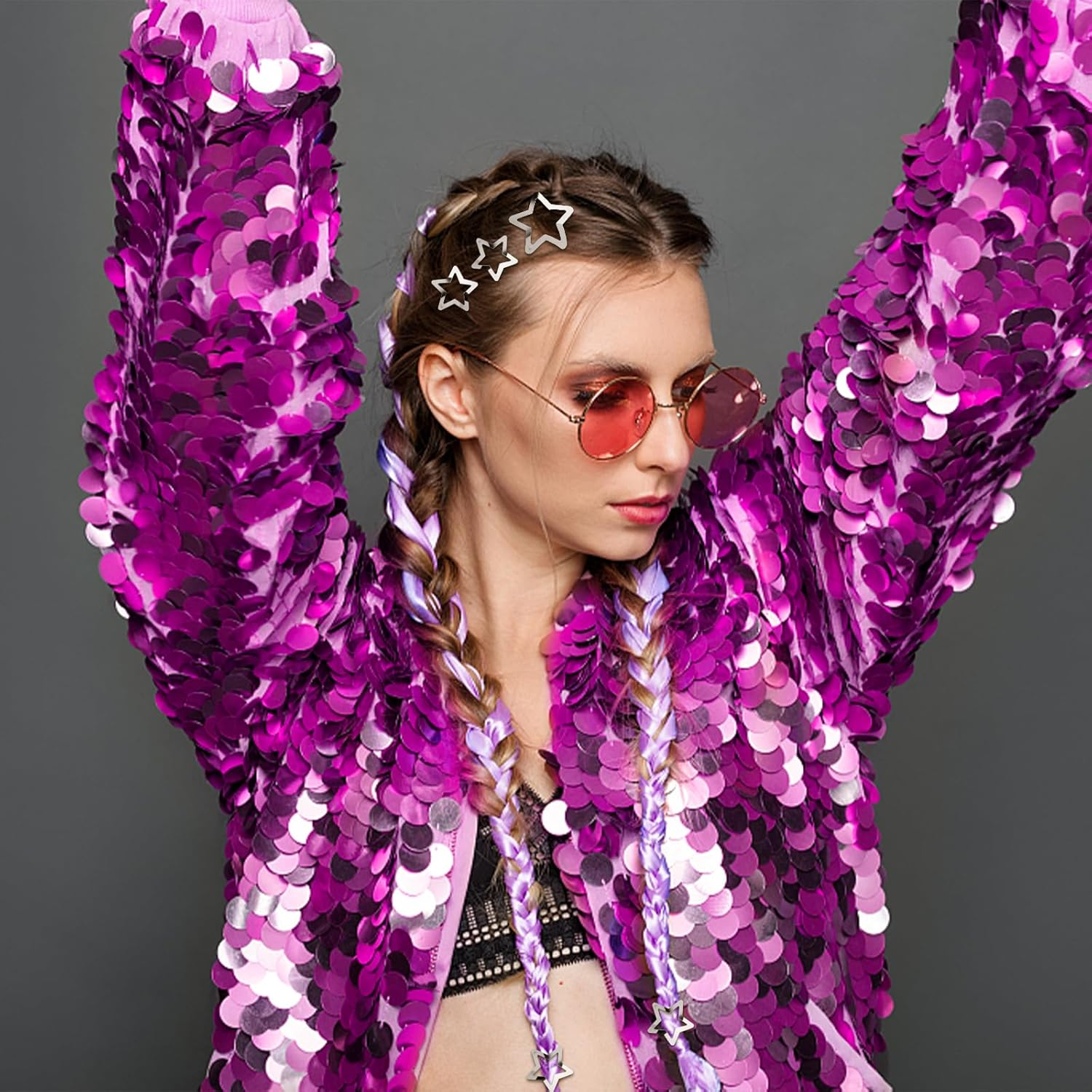 BOFUNX 12Pcs Silver Star Hair Clips, 3Cm 4Cm Metal Star Hair Clips Non-Slip Snap Hair Barrettes for Women Girls Y2K Hair Accessories - Multicoloured Bright 10Pcs image number 2