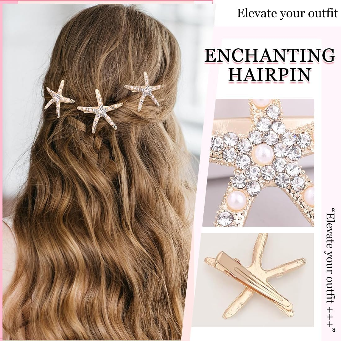 MIRKUZI Hair Clips 4 Pack Starfish Hair Pins Metal Starfish Hairpins Star Shaped Hair Pins Hair Accessories for Women and Girls, Starfish Shell Hairpins image number 4