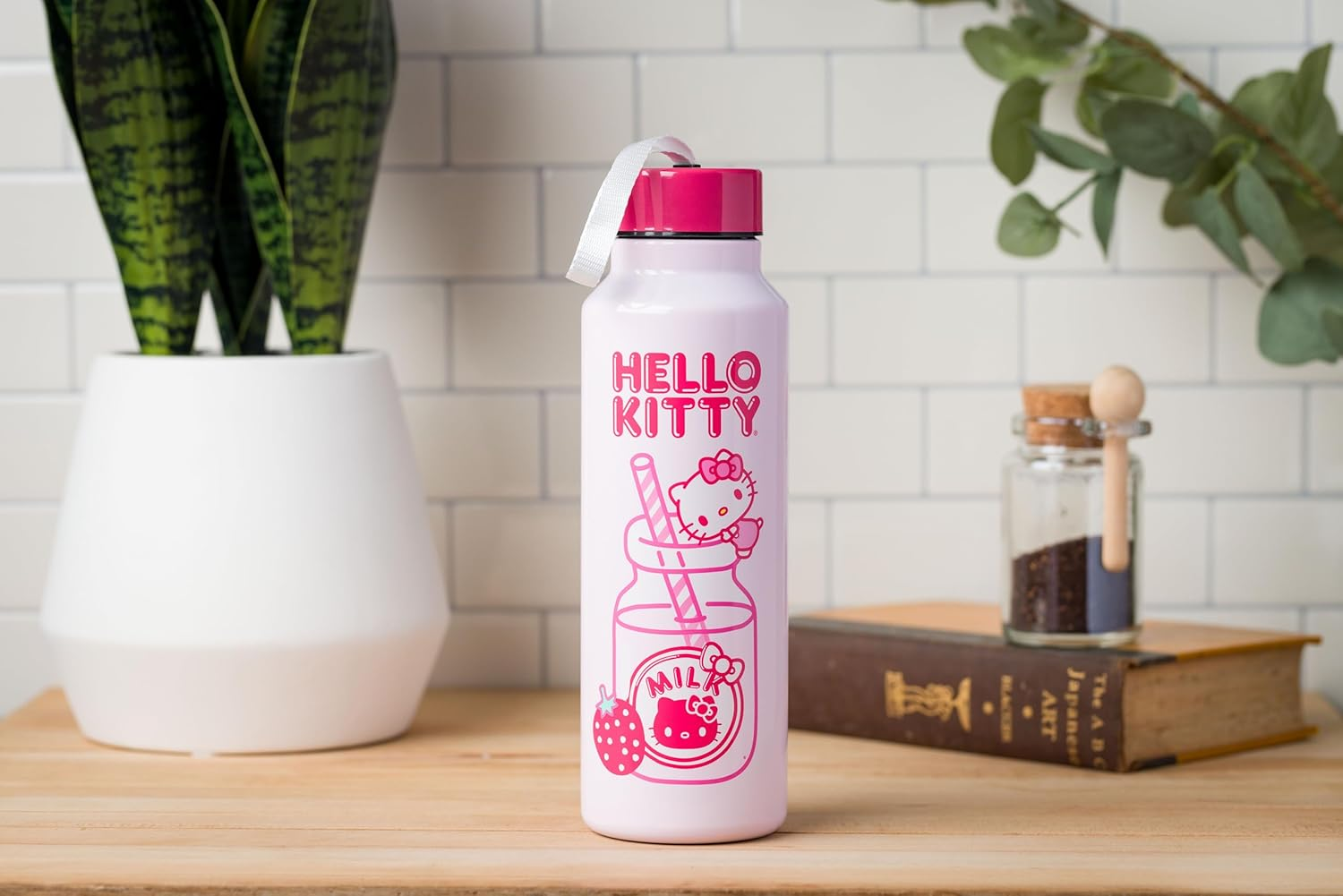 Silver Buffalo Hello Kitty Kawaii Milk Stainless Steel Water Bottle with Strap, 27 Ounces image number 5