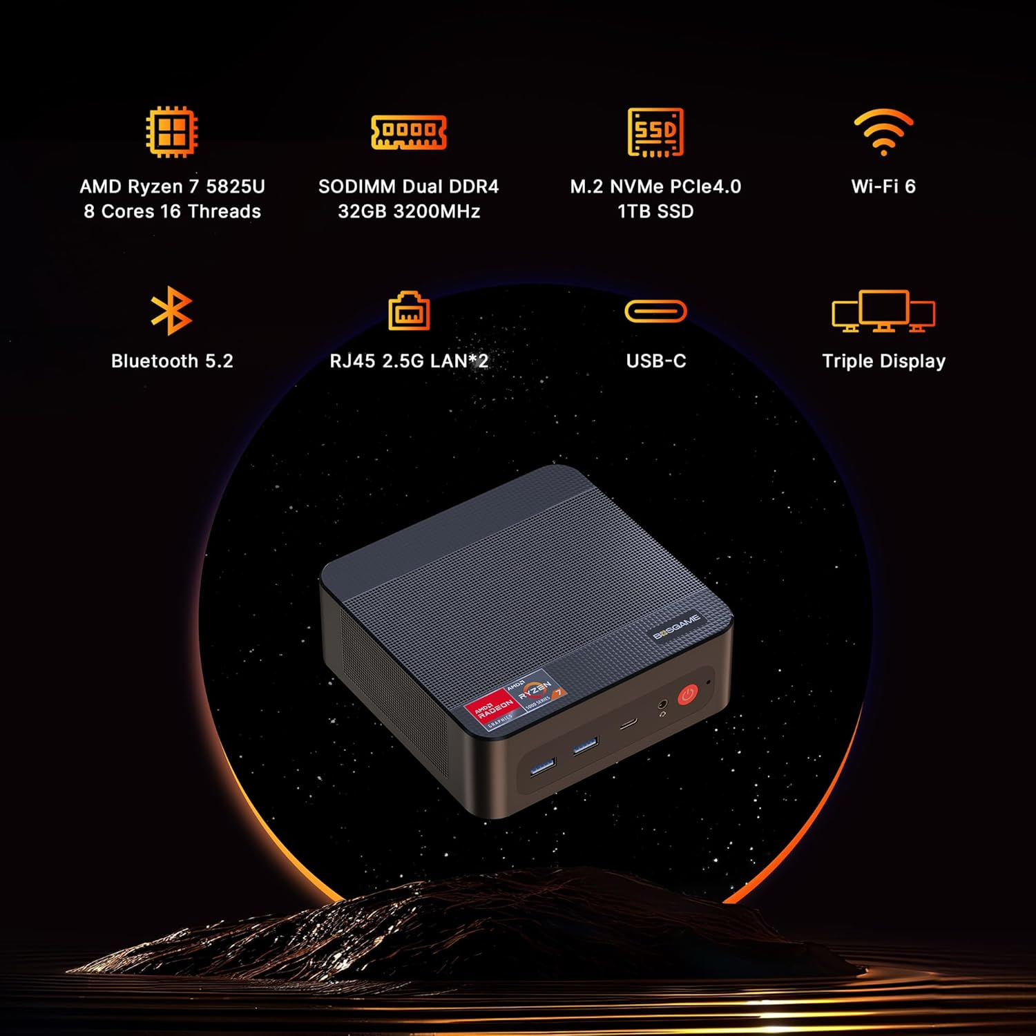 Mini PC BOSGAME P4 Ryzen 7 5825U (Up to 4.5Ghz, 8C/16T) Mini Computers DDR4 32GB RAM 1TB M.2 Pcie Nvme SSD, Mini PC Windows 11 Pro | Dual 2.5G LAN | HDMI&DP&USB-C | 4K60Hz Triple Display | Wifi 6E