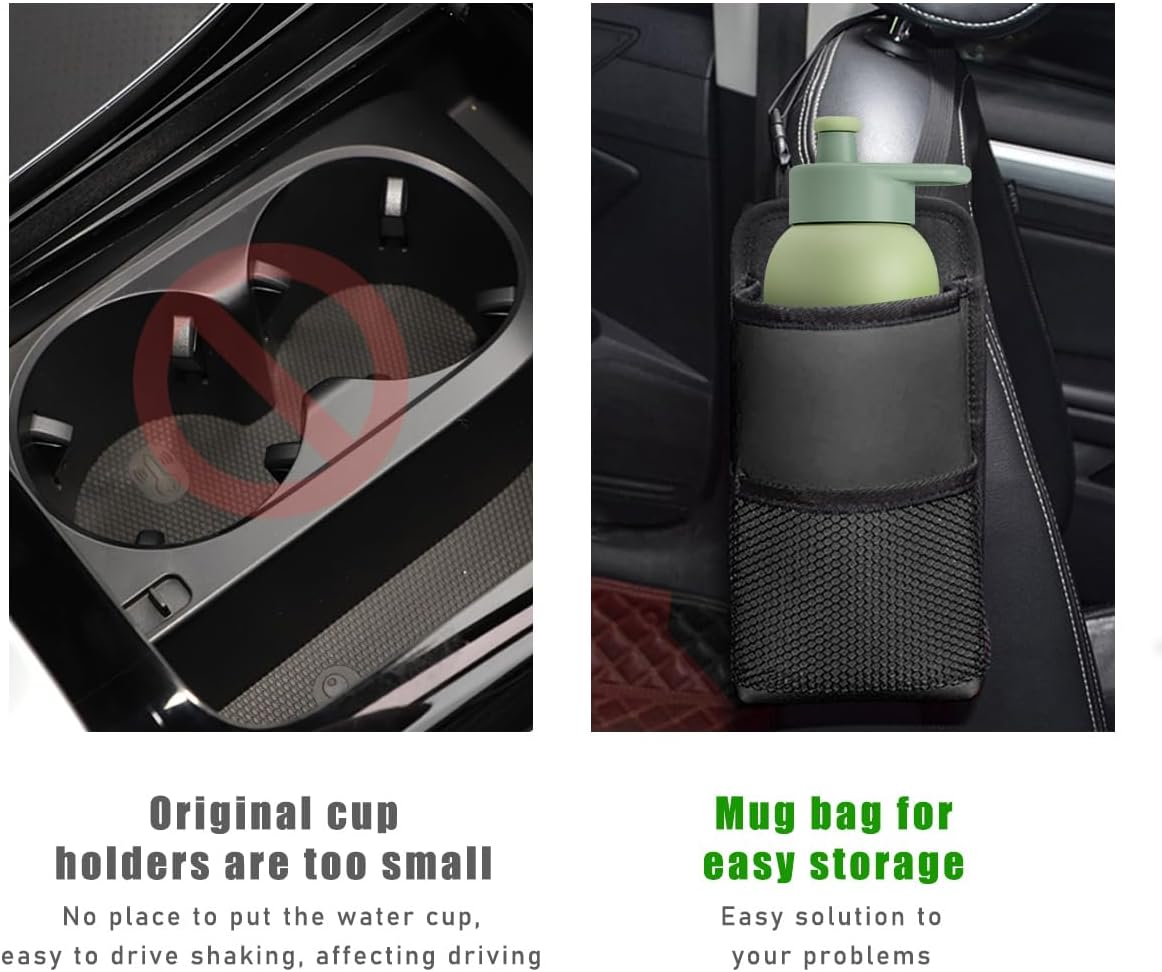 Sylvil 2 in 1 Large Cup Holder, Multifunctional Seat Side Storage Hanging Bag with Mesh Pocket, Car Water Bottle Storage Sleeve with Adjustable Strap, Car Accessories for Drinks (Black) image number 5
