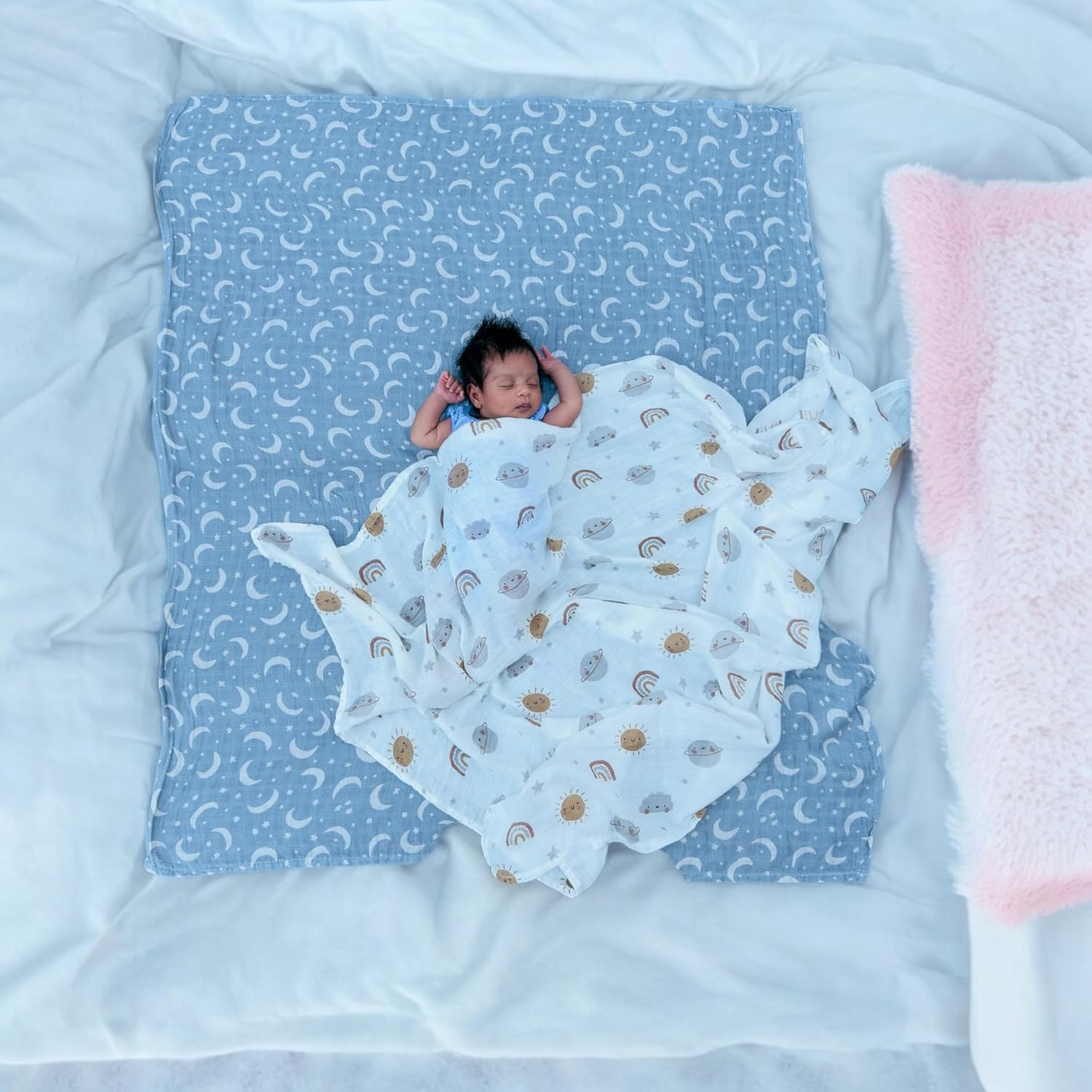 Baby Muslin Swaddling Wrap Nursery Essential for Boys and Girls 3 Pack Set Breathable Multi-Use Swaddle Blanket 70% Bamboo and 30% Cotton Super Soft Lightweight Ideal for Newborn 120X110Cm/47 X43 image number 3