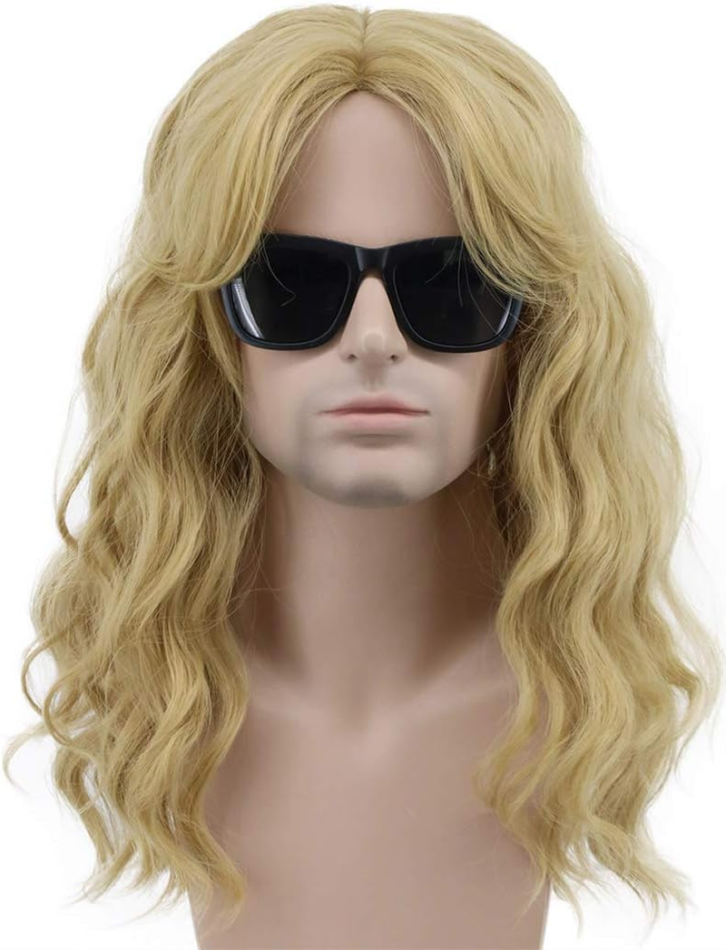 Karlery California 70S 80S Rocker Wig Men Women Long Curly Dark Brown Halloween Costume Anime Wig