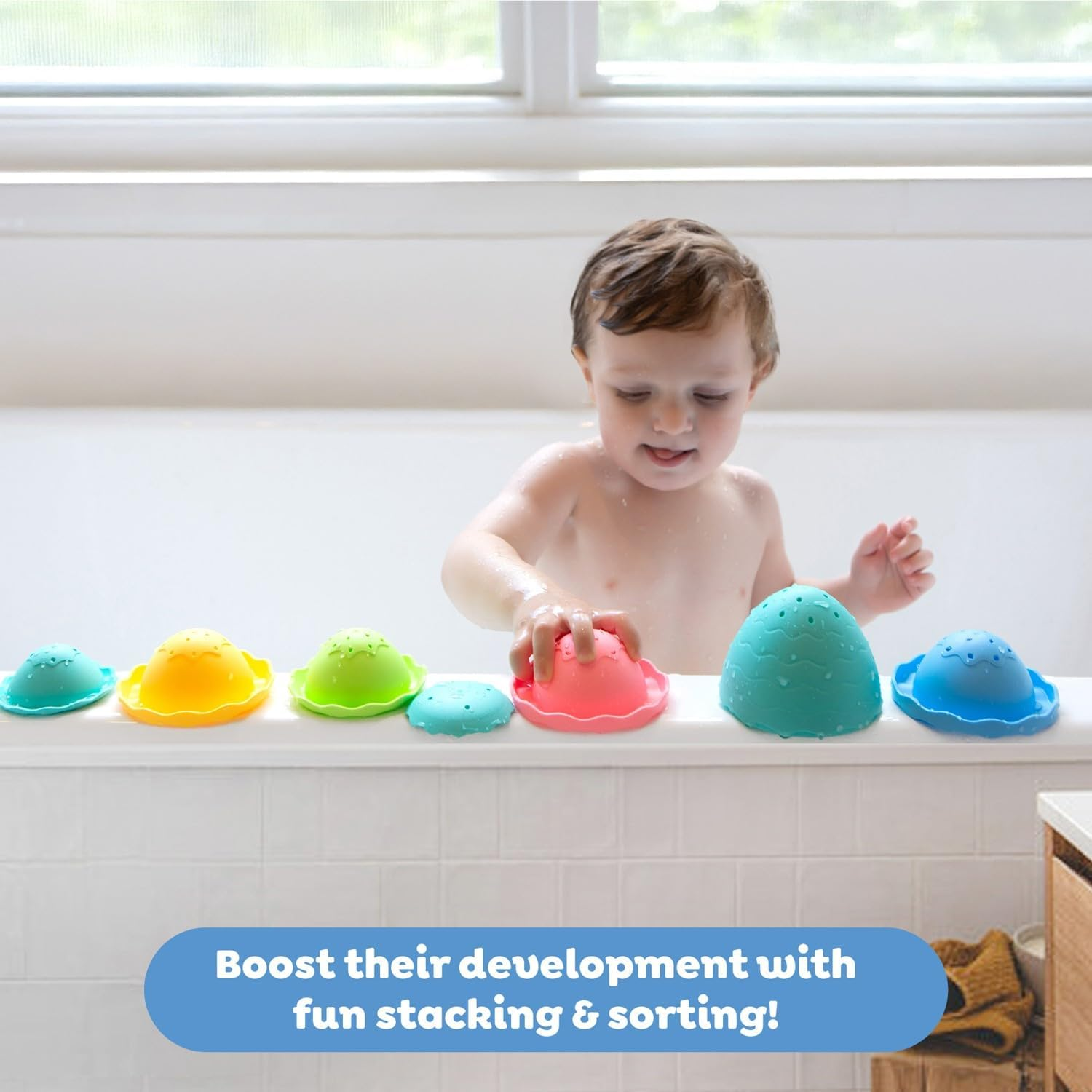 Tiger Tribe Stack & Pour Bath Egg &ndash; 7-Piece Eco Bioplastic Stacking & Pouring Sensory Bath Toy, Open-Ended Play, Ages 1&ndash;4 image number 1