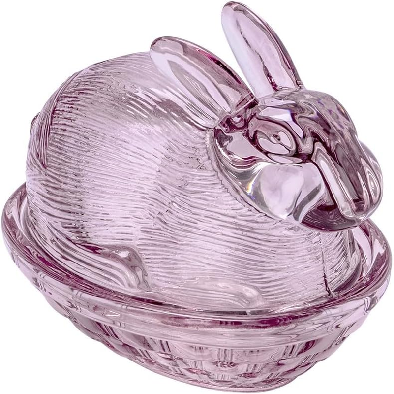 Ideen Mit Herz Glass Bunny | 2-Piece | with Removable Lid | Glass Bowl | Tin | Easter | Easter Decoration (Dusky Pink)