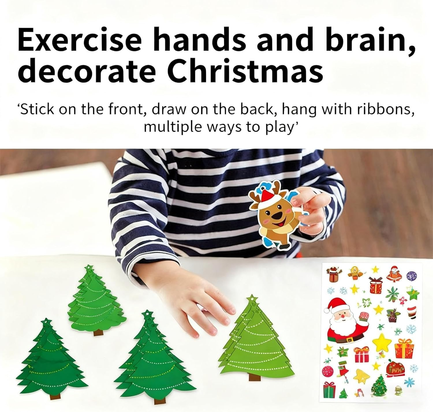 Christmas Tree DIY Stickers Xmas Ornament Craft Kit 24Pcs Christmas Tree Decorations & Sticker Cards | Fun Kids Holiday Activity & Gift Set image number 6