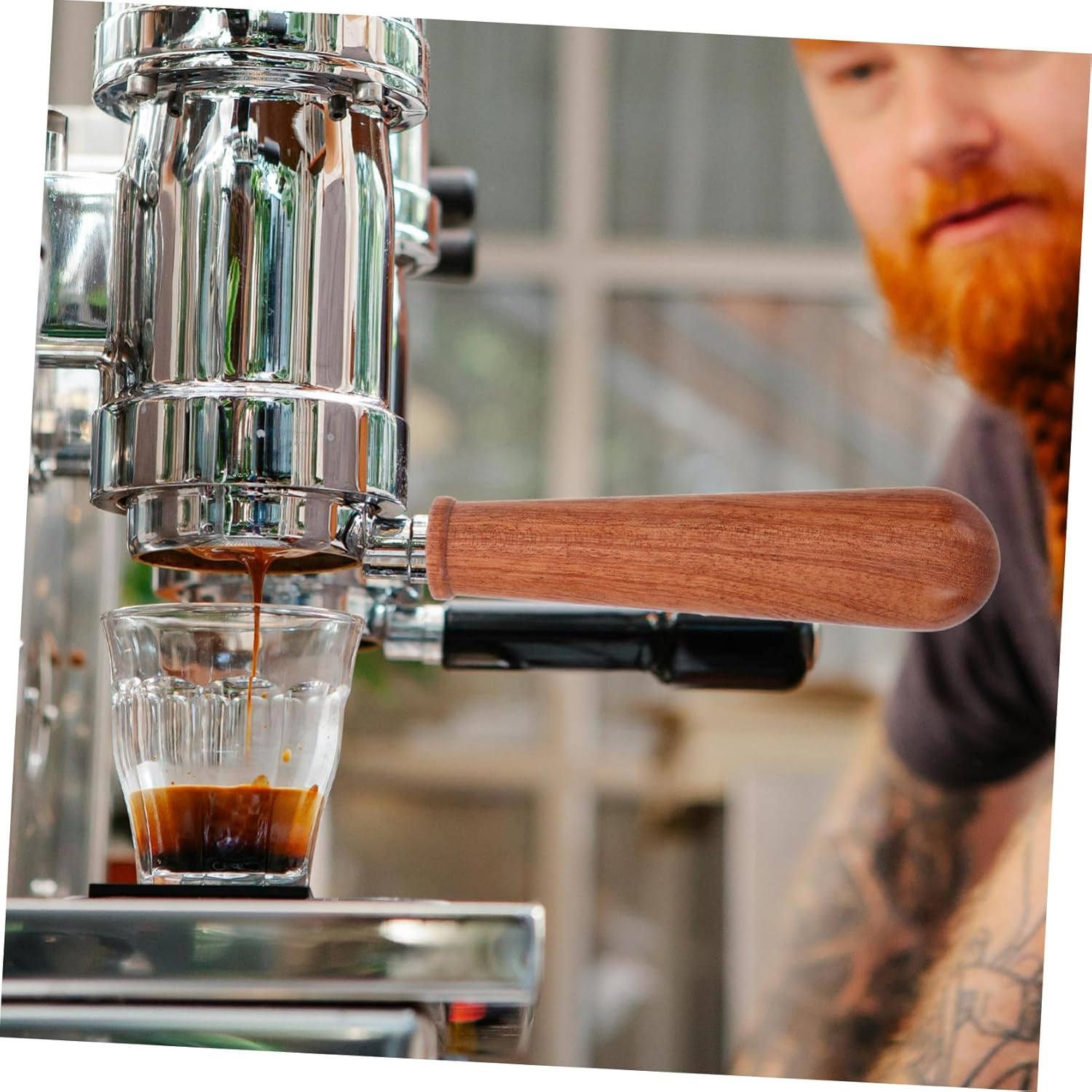 GLEAVI Portafilter Handle Wooden Bottomless Espresso Machine Handle Replacement M10 Wenge Wood Coffee Brewer Accessory for Professional and Home Espresso Use image number 5