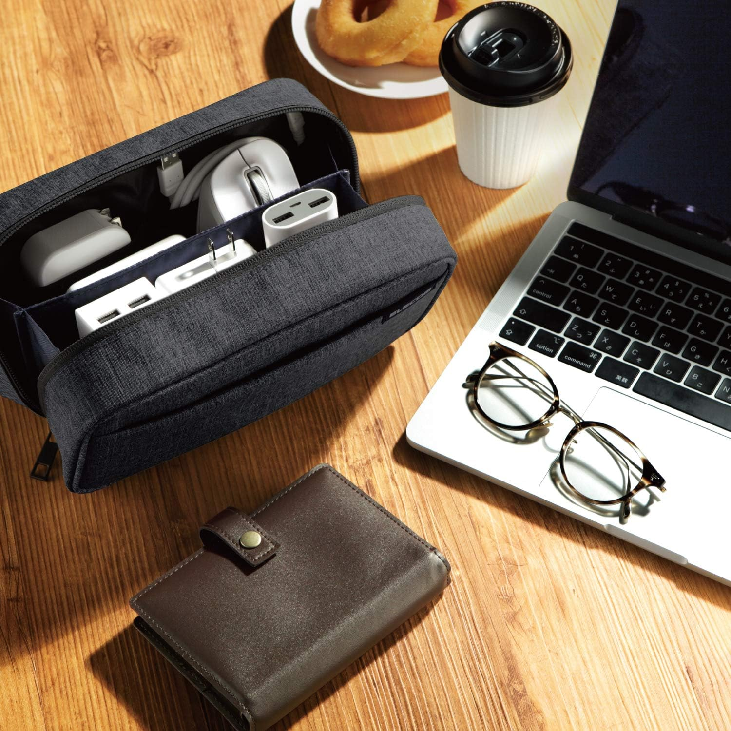 Elecom BMA-GP14BK Gadget Pouch, Large Capacity, Storage Type, Gadget Case, Organizer Pouch, Black image number 1