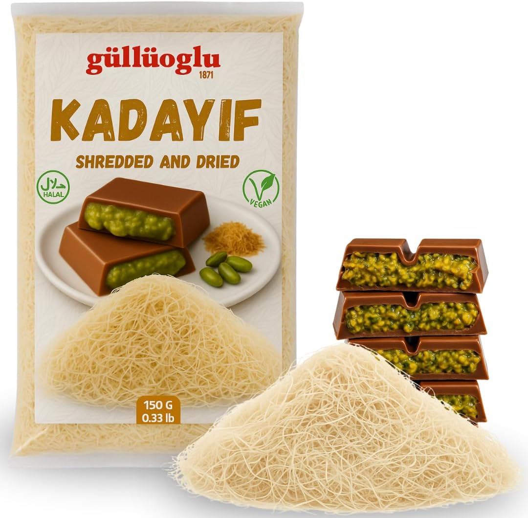 Gulluoglu Dried & Shredded Kataifi - 150G - 0.33Lb Kadayif Chopped Fillo Dough, Shredded Phyllo, Kadayif Pastry Dough, Knafeh, Kunafa, Katifi, Kadayif Ingredient for Dubai Chocolate Bar