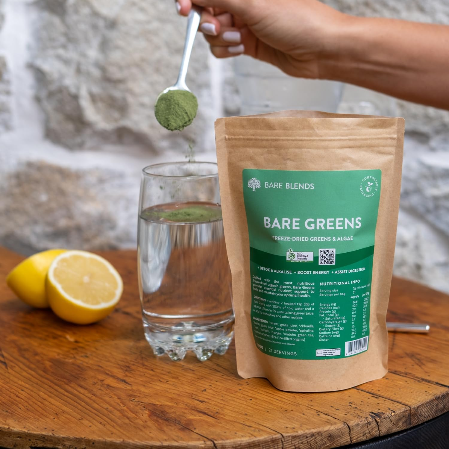 Bare Blends - Bare Greens, Organic Greens Powder | ACO Certified | Gluten Free | Non-Gmo | Sugar Free (150G) image number 3