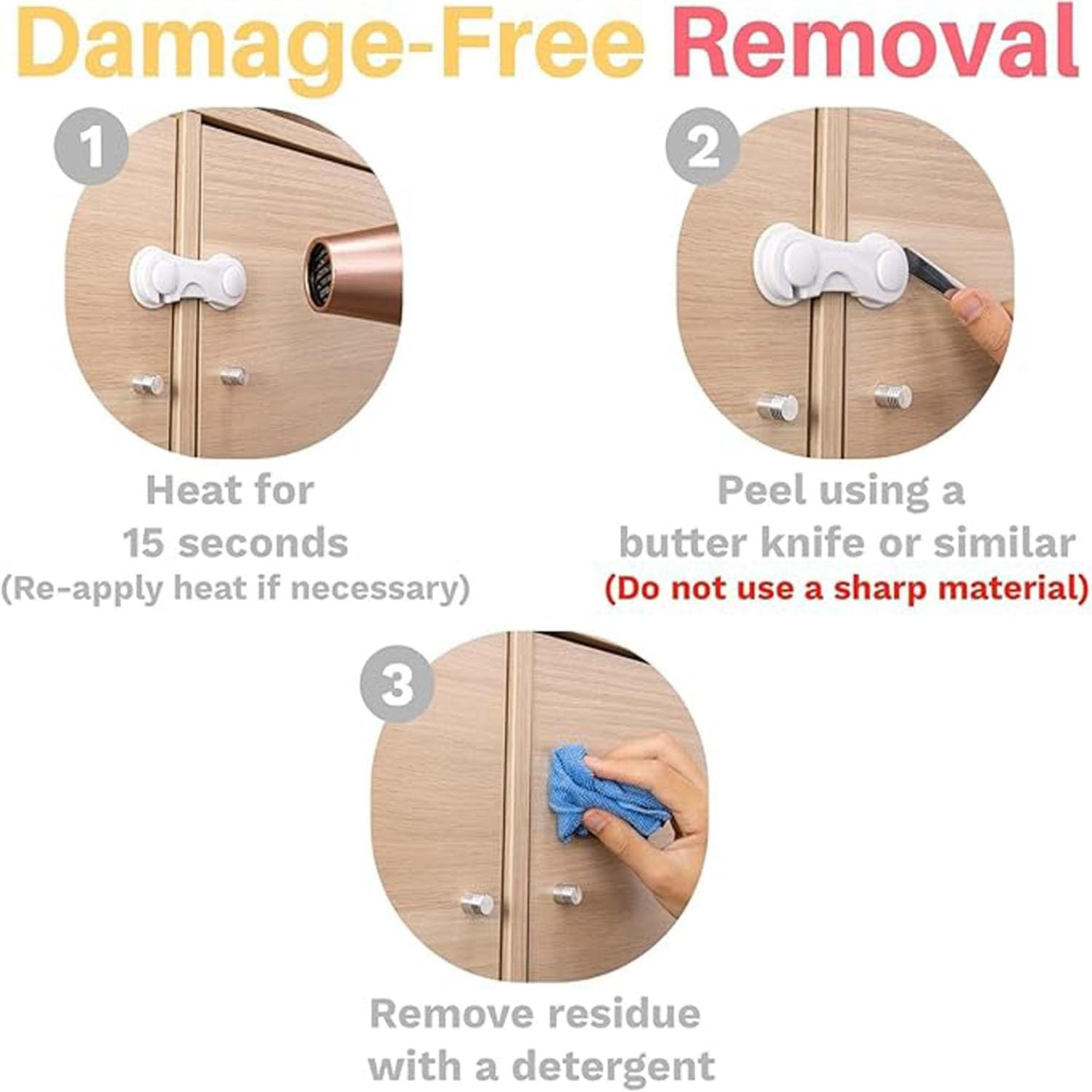 12Pcs Cabinet Locks for Babies, Uandhome Child Safety Locks Drawer Locks Baby Proofing Baby Cabinet Safety Latches Kitchen System with Strong Adhesive Tape