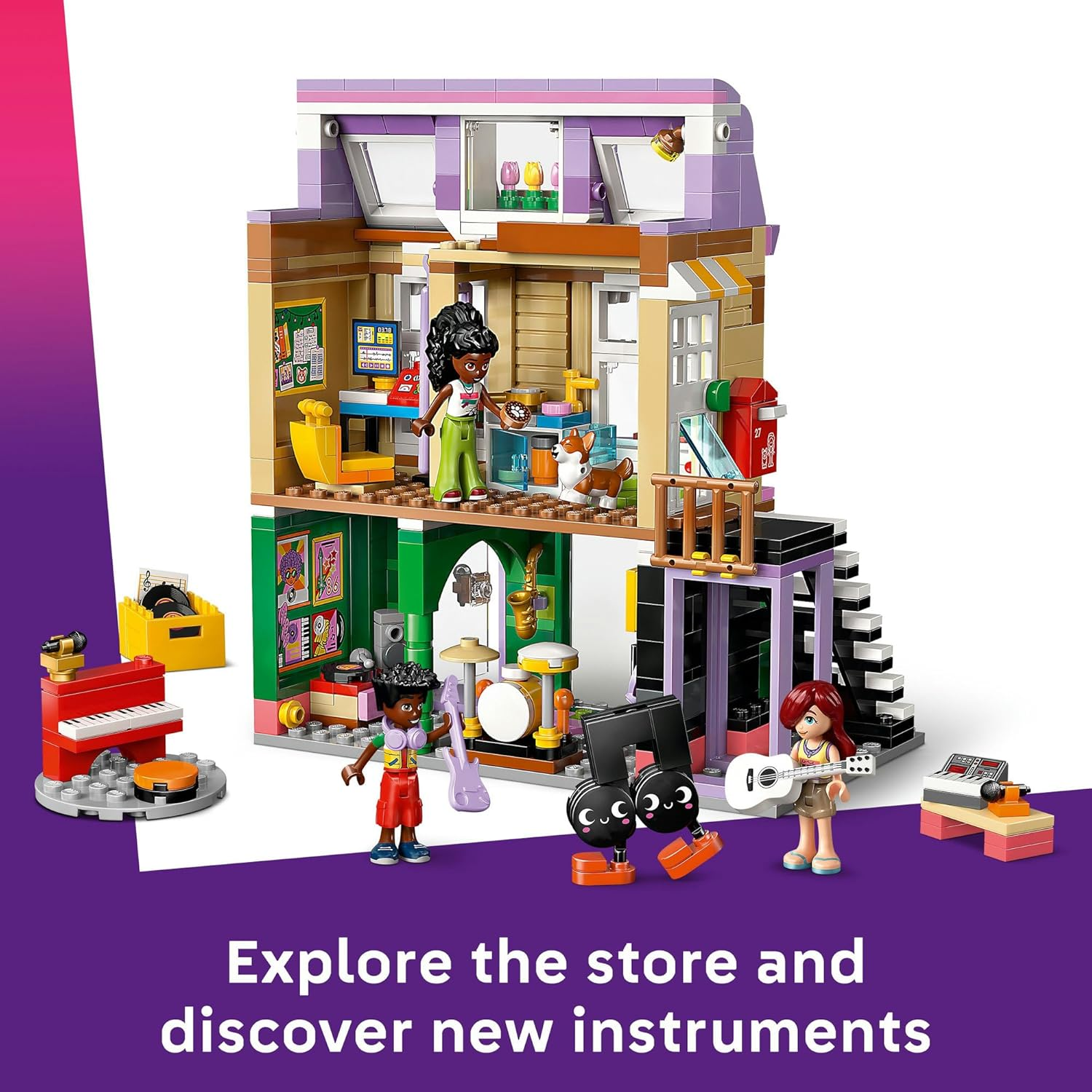 LEGO&reg; Friends Music Store & Apartment 42653 Building Set, Pretend-Play Toy with 3 Minidolls, a Corgi Figure and Accessories, Creative Fun for Kids, Toy for Girls and Boys Aged 7 Years Old and Up image number 1