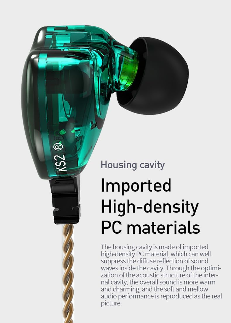 KEEPHIFI KBEAR KS2 IEM In-Ear Headphones, 10 Mm PU + Biological Composite Membrane DD 1BA In-Ear Monitors, Deep Bass, Aluminium Alloy Sound Nozzle Headphones with Removable Cable for Musicians, Gaming image number 4