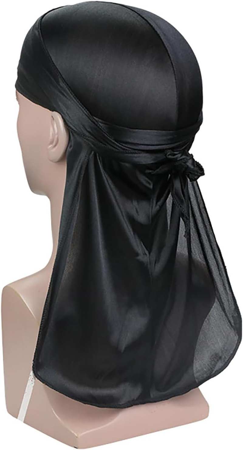 TOPTIE Silky Durag Headwraps, Extra Long Tail Wide Straps for 360 Waves Do-Rag - Black image number 5