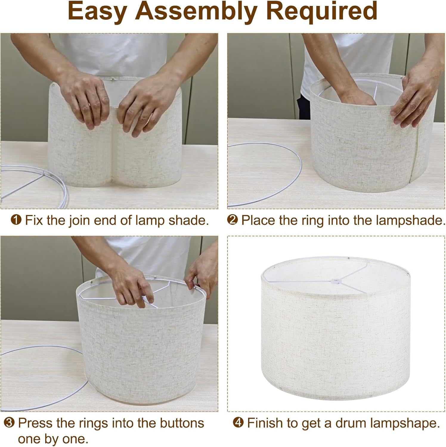 Uxcell Drum Lamp Shades Set of 2, 13"X13"X9" Linen round Lamp Shade for Table Lamps Easy Assembly Lampshade for Table Lamps Floor Lamps Bedside, Blue image number 2