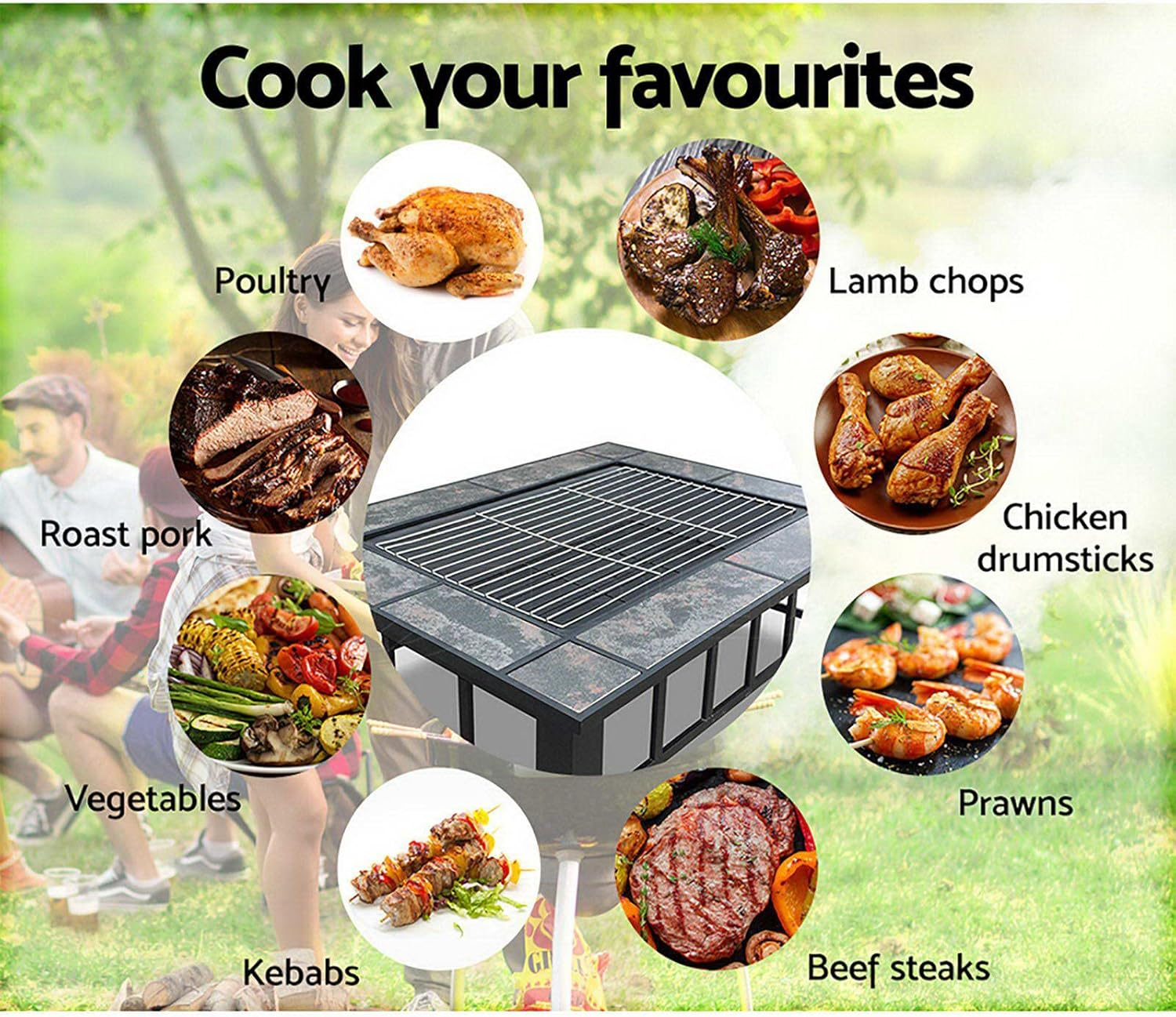 Outdoor Fire Pit BBQ Table Grill Fireplace W/Ice Tray Barbecue Picnic Heater Desk Garden Patio Camping Cooker Brazier image number 4