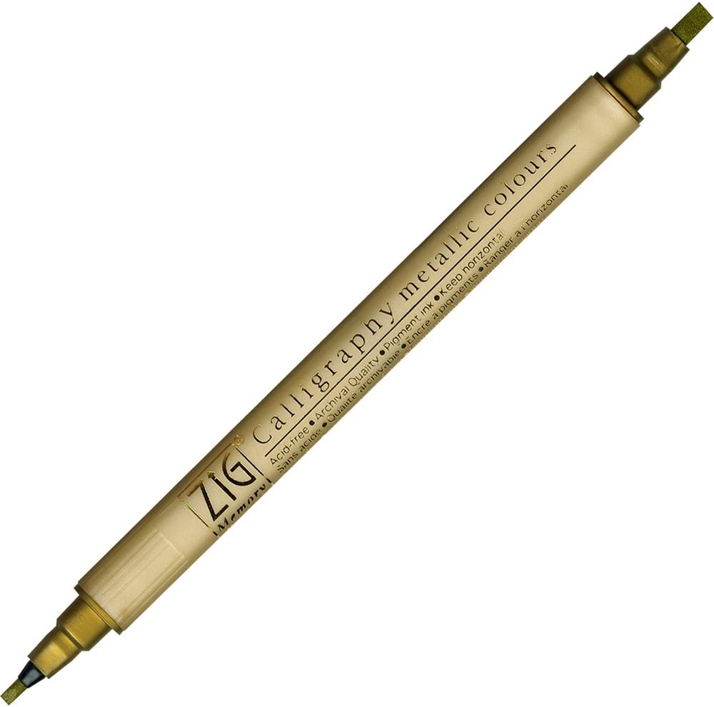 Kuretake Zig Memory System Twin Marker, Writer Metallic Colors, Gold (MS-8400-101) image number 1