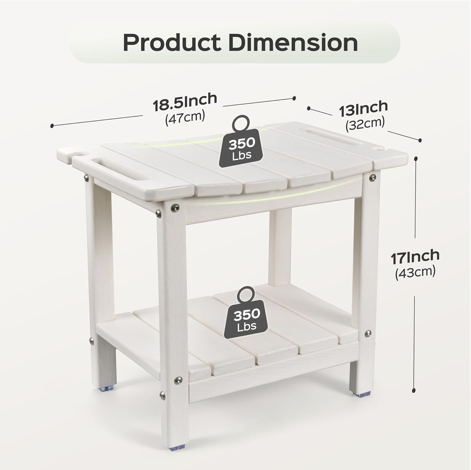 Lyrifine Shower Stool, 18.5 Inch HDPE Waterproof Shower Chair, Bathroom Shower Seat with Shower Head Holder, 350LBS Sturdy Shower Stool for Elderly Seniors Shaving Legs, White - 1-Gray image number 2