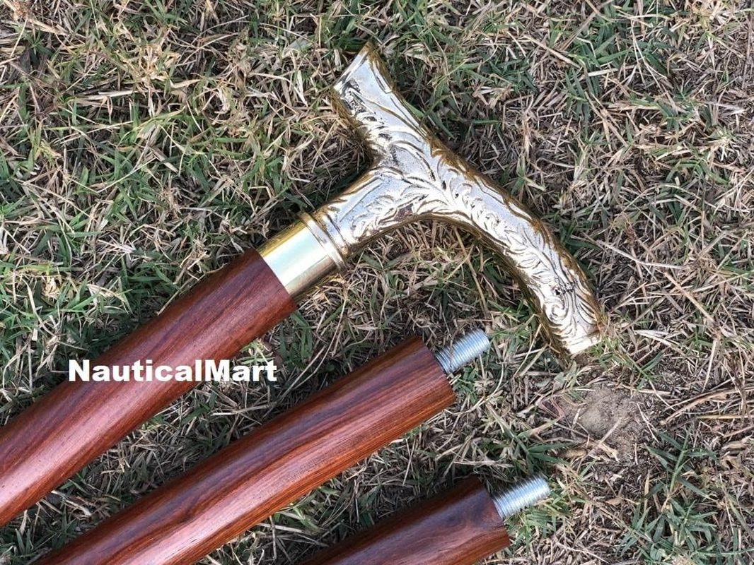 Walking Stick - Men Derby Canes and Wooden Walking Stick for Men and Women Solid Brass Handle -Affordable Gift! Item image number 2