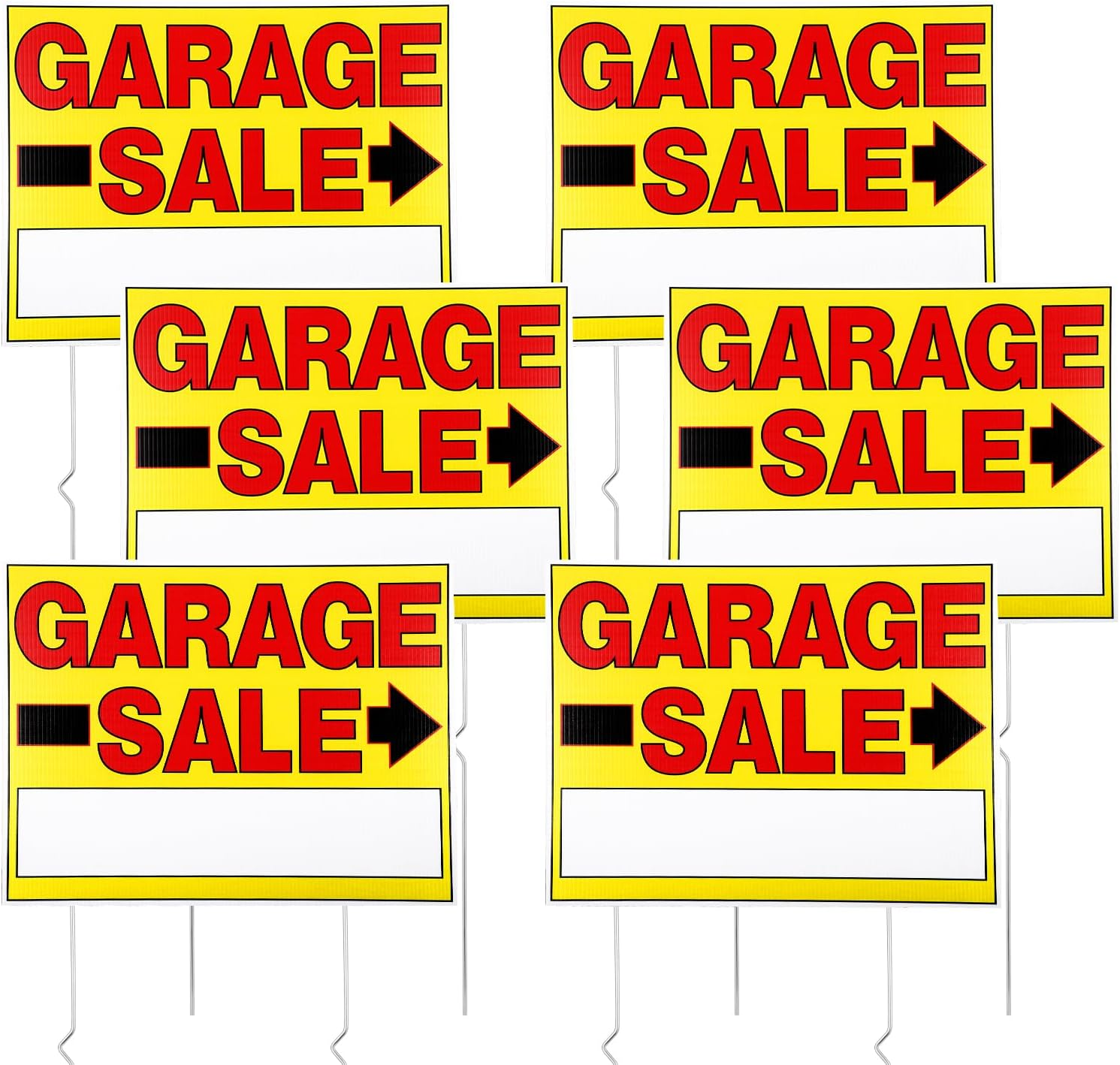 6Pcs Garage Sale Signs with Stakes, 16X12In Double Sided Yard Sale Signs Garage Sale Arrow Tag Signs for Sales Event