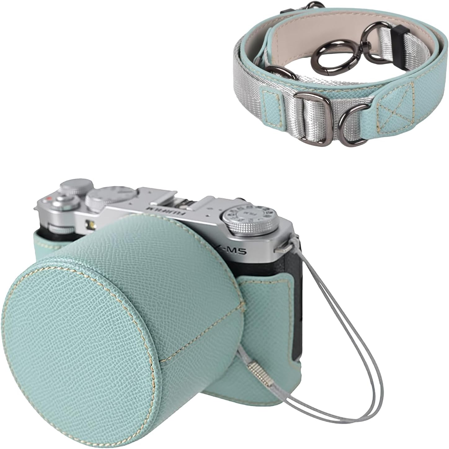 VOVMOEYA Fuji XM5 Mirrorless Camera Case Cover Set for Fuji XM5 Half Case Fuji X-M5 Camera Cover with Front Lens Cap and Shoulder Strap