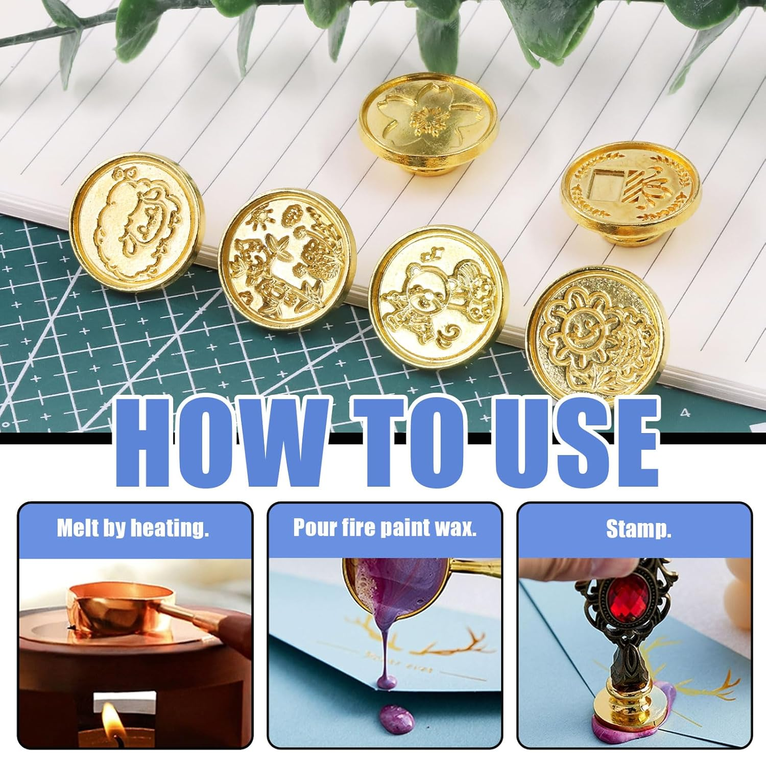 Glarks 24Pcs Wax Sealing Stamp Set, Assorted Removable Sealing Wax Stamp Heads for Wedding Invitations, Cards Envelopes, Snail Mails, Wine Packages, Wrapping image number 3