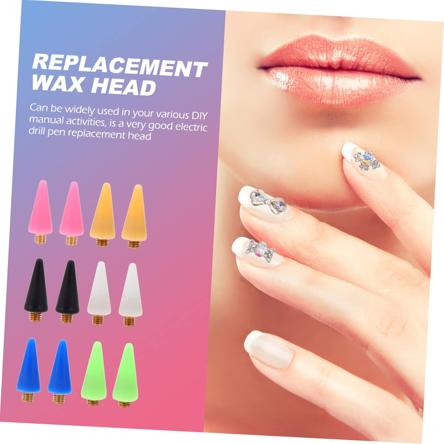 12Pcs Nail Rhinestone Picker Replacement Wax Tips Multi-Color Nail Dotting Pen Heads Manicure Tool for Precise Art Decoration and False Application image number 4