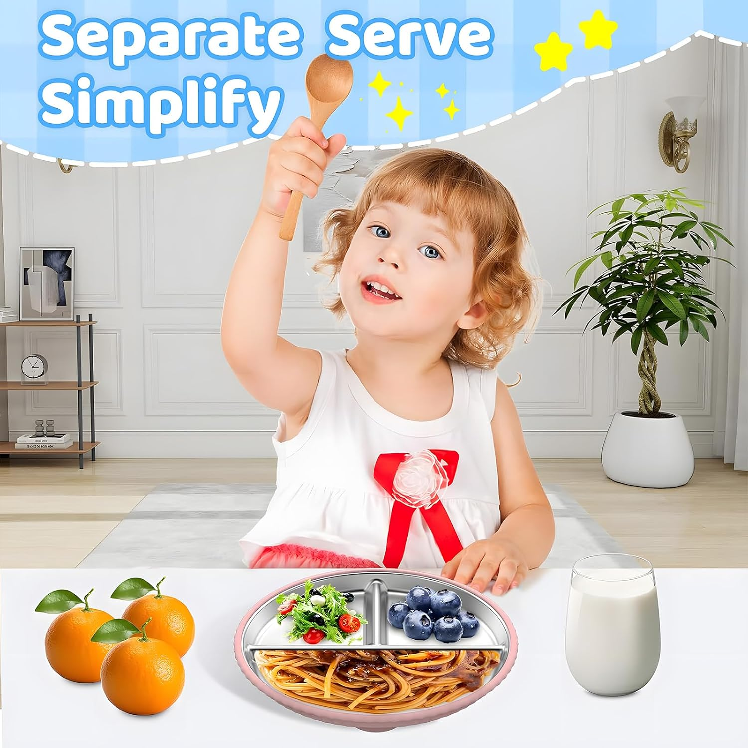 Stainless Steel Toddler Plates 2 Pack, 9" Divided Baby Plates with Suction & Removable Non-Slip Silicone Sleeves, BPA Free, Unbreakable, Dishwasher Safe, Non-Toxic Kids Dinnerware (Pink & Beige)