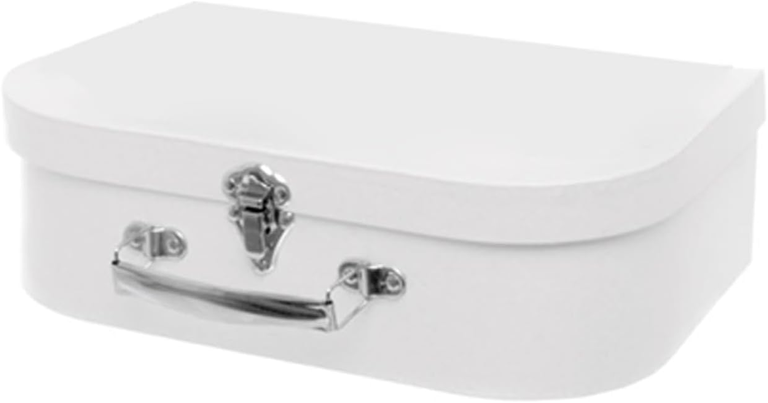 Minnie Me&reg; Medium White Suitcase Gift Box Silver Handle, Toy Storage, Hamper Gifts Wrapping DIY Gifts, Kids Treasure Box Baby Keepsake 25X17.5X8.8Cm