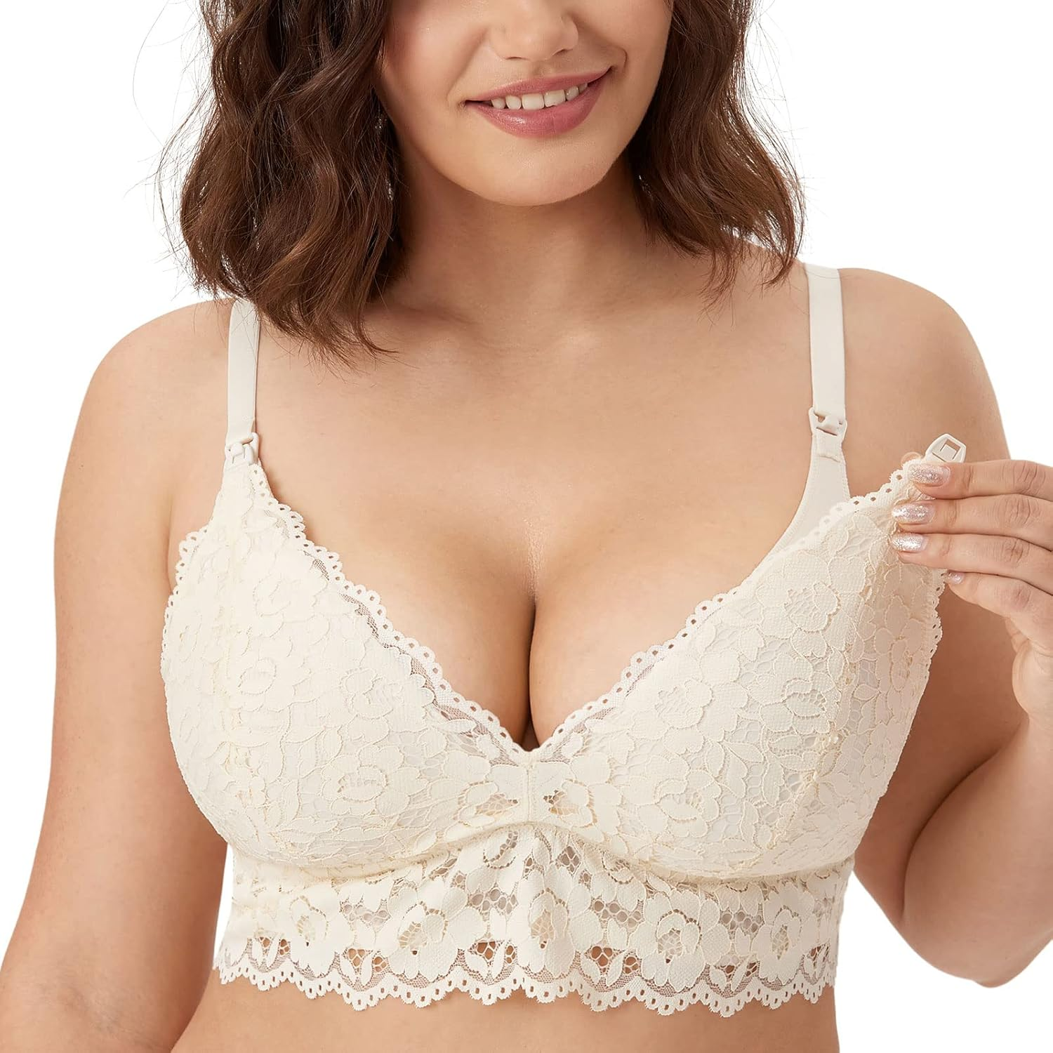 MOMANDA Women'S Lace Nursing Bra Wirefree Padded Breastfeeding Maternity Bralette Cute