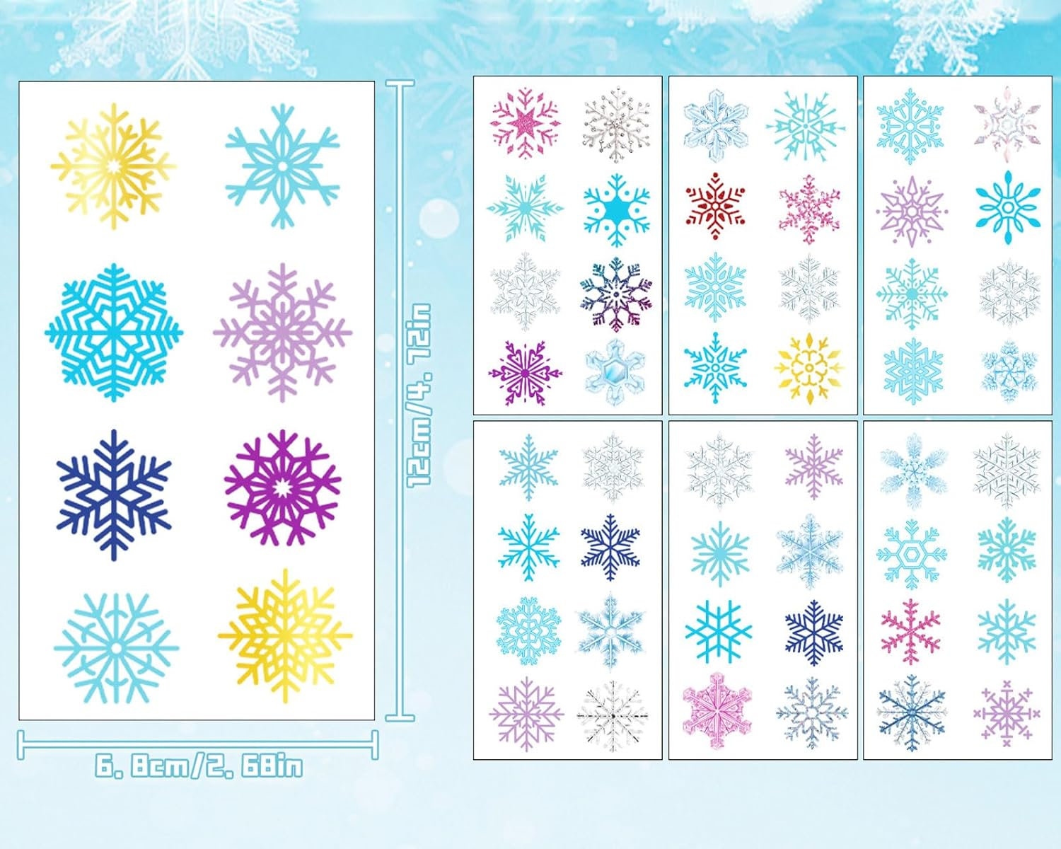 100 PCS Christmas Snowflakes Temporary Tattoos Sticker for Kids Boys Girls Women Man