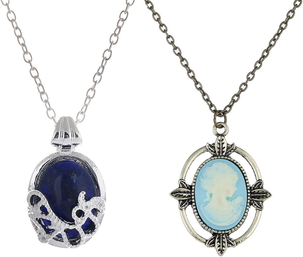 2 Pcs Vampire Diaries Necklaces Set Elena Cameo Katherine Necklace Costume Jewelry, Metal, No Gemstone image number 5
