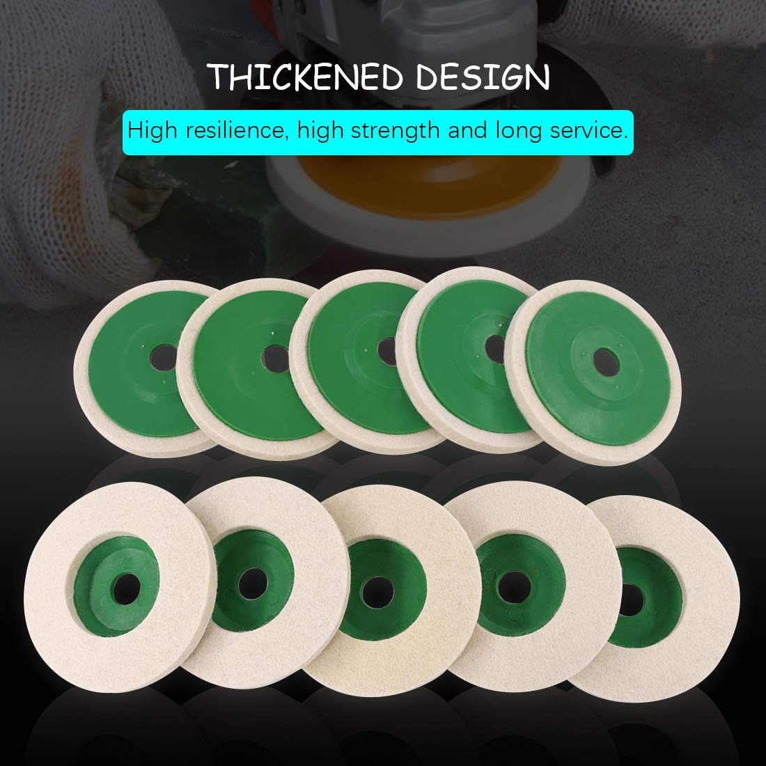 Hilitchi 10 Pcs 4'' 100Mm Wool Polishing Wheel Buffer Pads Felt Polishing Wheel Disc