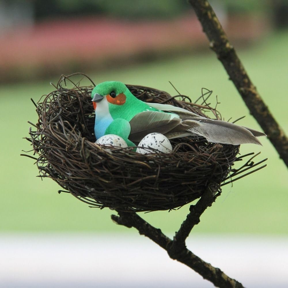 Artificial Bird Nest, Bird Nest with Artificial Bird Eggs, Bird Nest for Cage,Country Style Simulation Twig Bird Nest for Handmade Easter Rattan Nest Easter Supplies Nests Birdcage Accessories image number 6