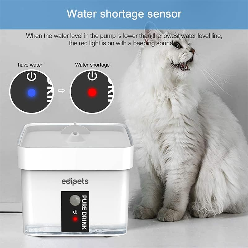 Edipets, Cat Fountain 1 Litre Capacity Automatic Drinker Silent Water Dispenser D024 Accessories Infrared Sensor Quiet with Carbon Filter (White)