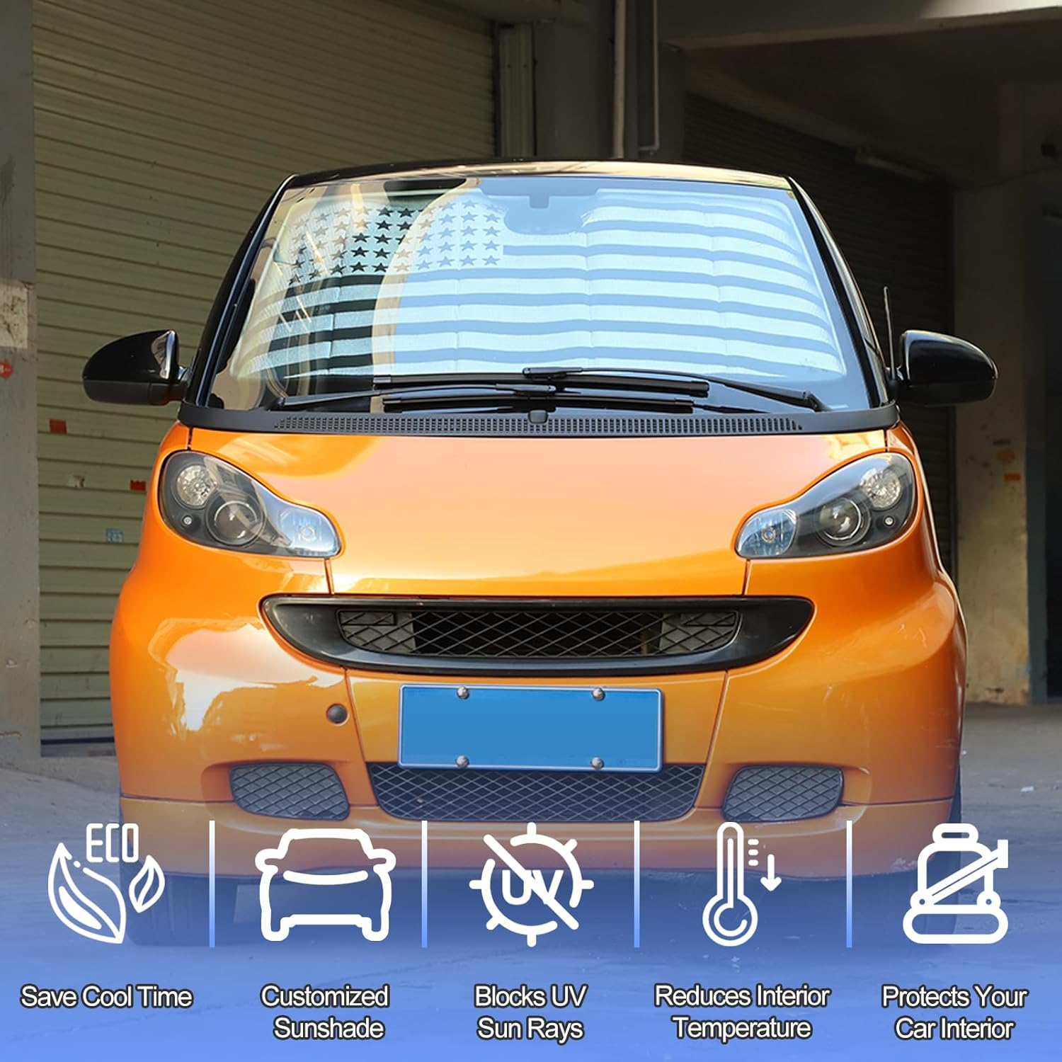 Windshield Sunshade for Benz Smart Fortwo Forfour 453 451 450 2009-2021 Front Window Sun Shade Foldable Reflective Sun Visor Custom Sunscreen UV Blocker Privacy Protector Heatshield (Black) - For Audi Q7 2020-2023 image number 7