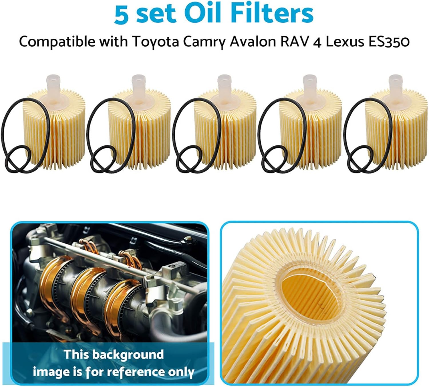 5PCS Engine Oil Filter Suitable for Toyota Camry Kluger RAV4 Lexus Is300H, Replaces# 04152-YZZA1 image number 5