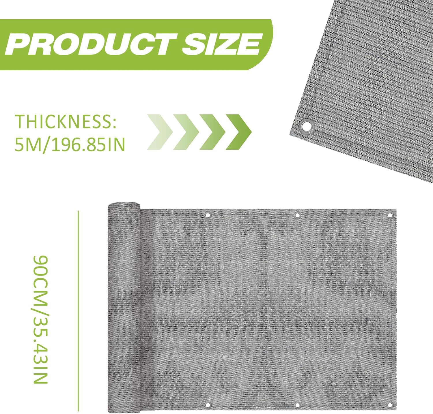 Balcony Privacy Screen, 0.9 X 5M Weather Resistant Woven Balcony Windscreen, Pre-Opened Outdoor Balcony Net Fence Mesh for Lanyard (Grey) - Black image number 3