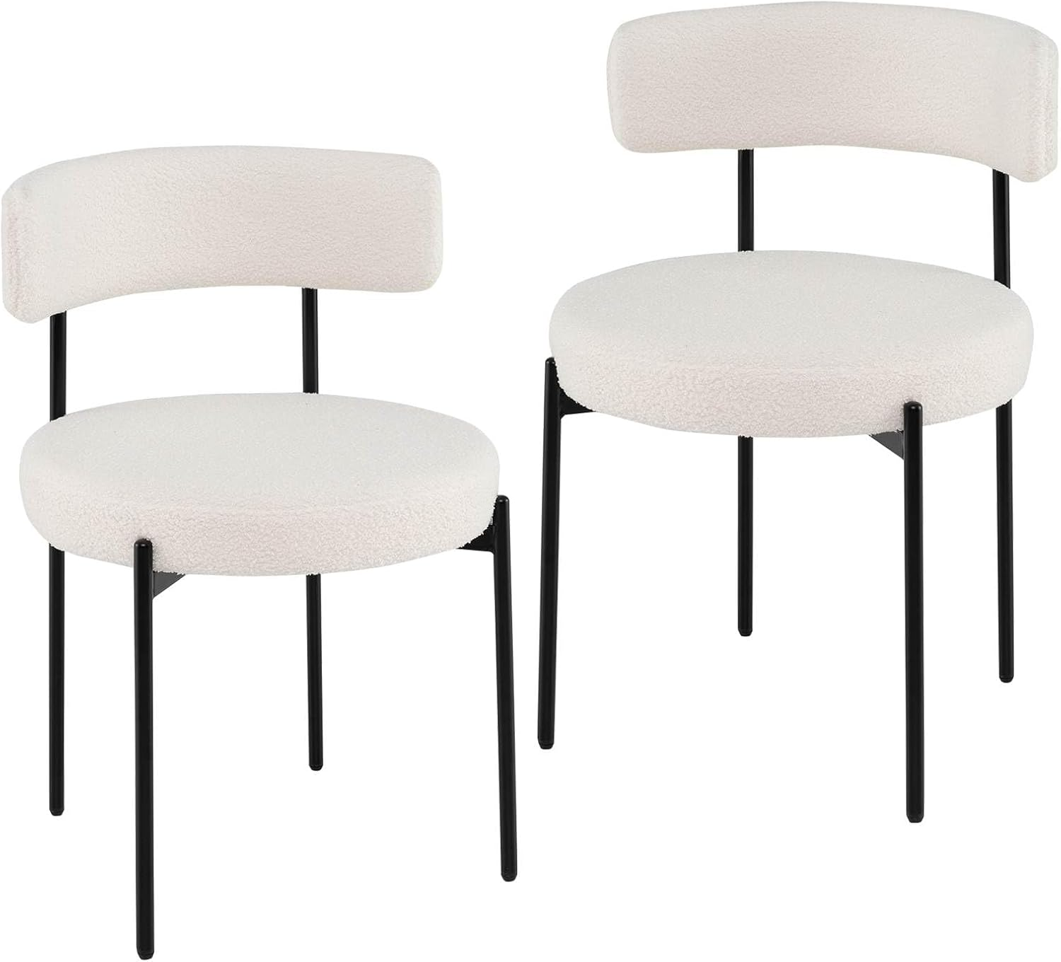 Giantex Boucle Dining Chair Set of 2, round Sherpa Upholstered Kitchen Armless Chairs with Curved Backrest & Metal Legs, White Modern Accent Side Chairs for Dining Room, Living Room (2) image number 1