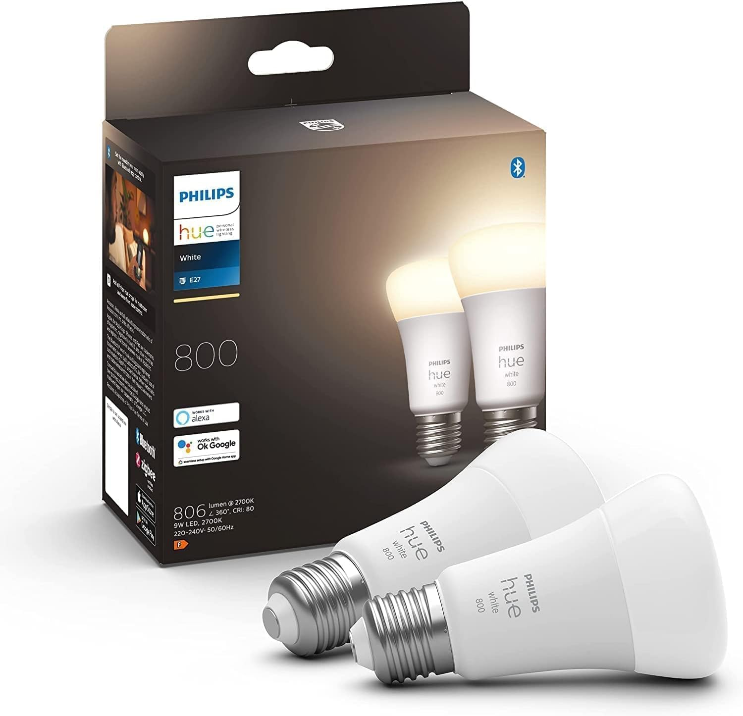 Philips Hue White Smart Bulb Twin Pack LED [E27] with Bluetooth image number 3
