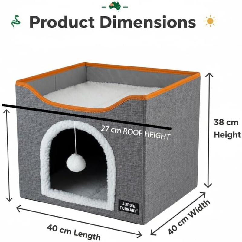 AUSSIE FURBABY Cat Bed &ndash; Indoor Cave House & Condo Hideout for Cats and Kittens. Soft Washable Pet Bed with Scratcher and Toy Ball &ndash; Foldable Design image number 2