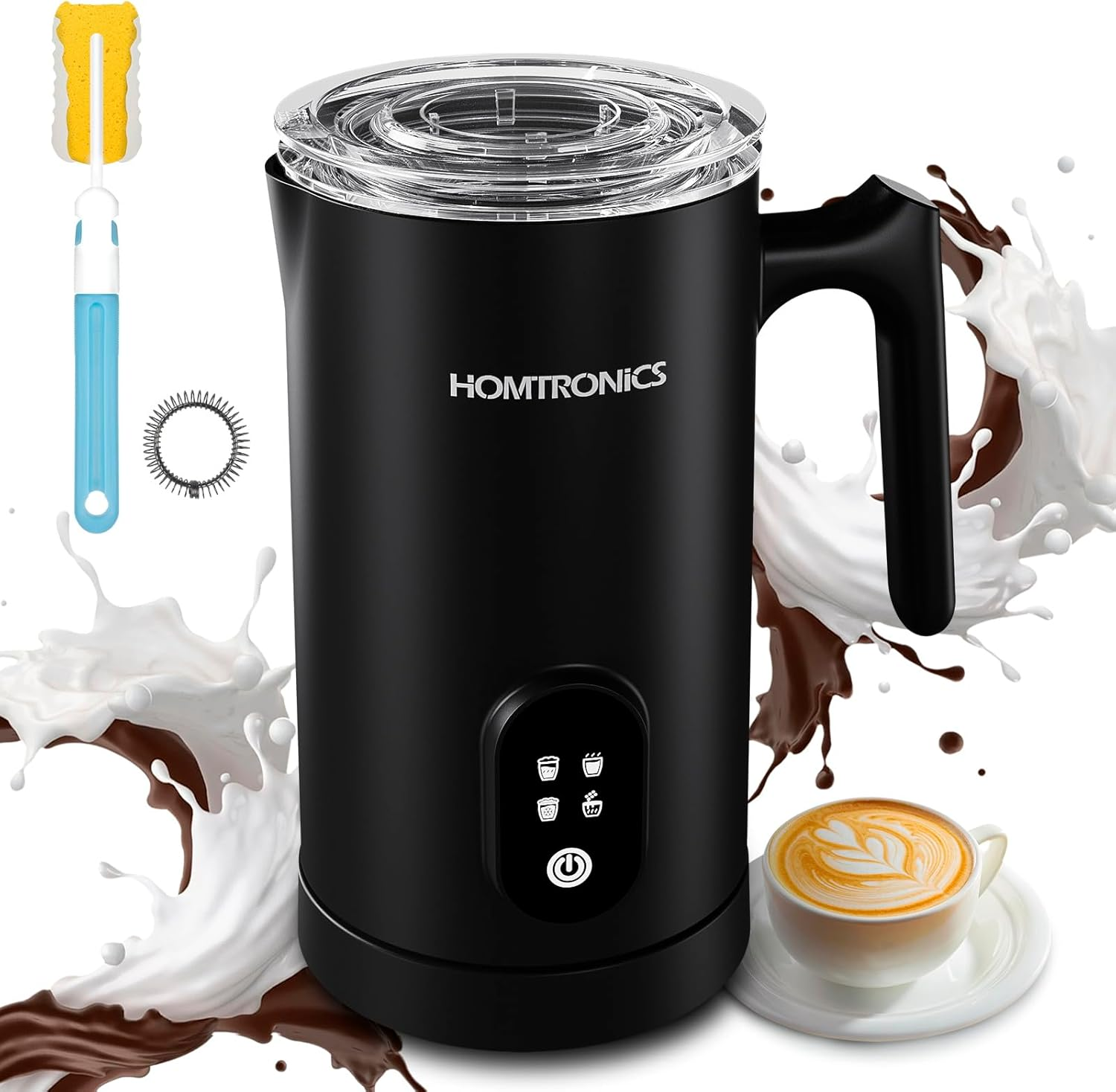 Milk Frother, [New Upgrade] 14.54Oz/430Ml Homtronics 4 in 1 Electric Milk Frother, Automatic Coffee Steamer Frother, Cold & Hot Foam Maker for Frothing Milk, Latte, Cappuccino, Macchiato-Black