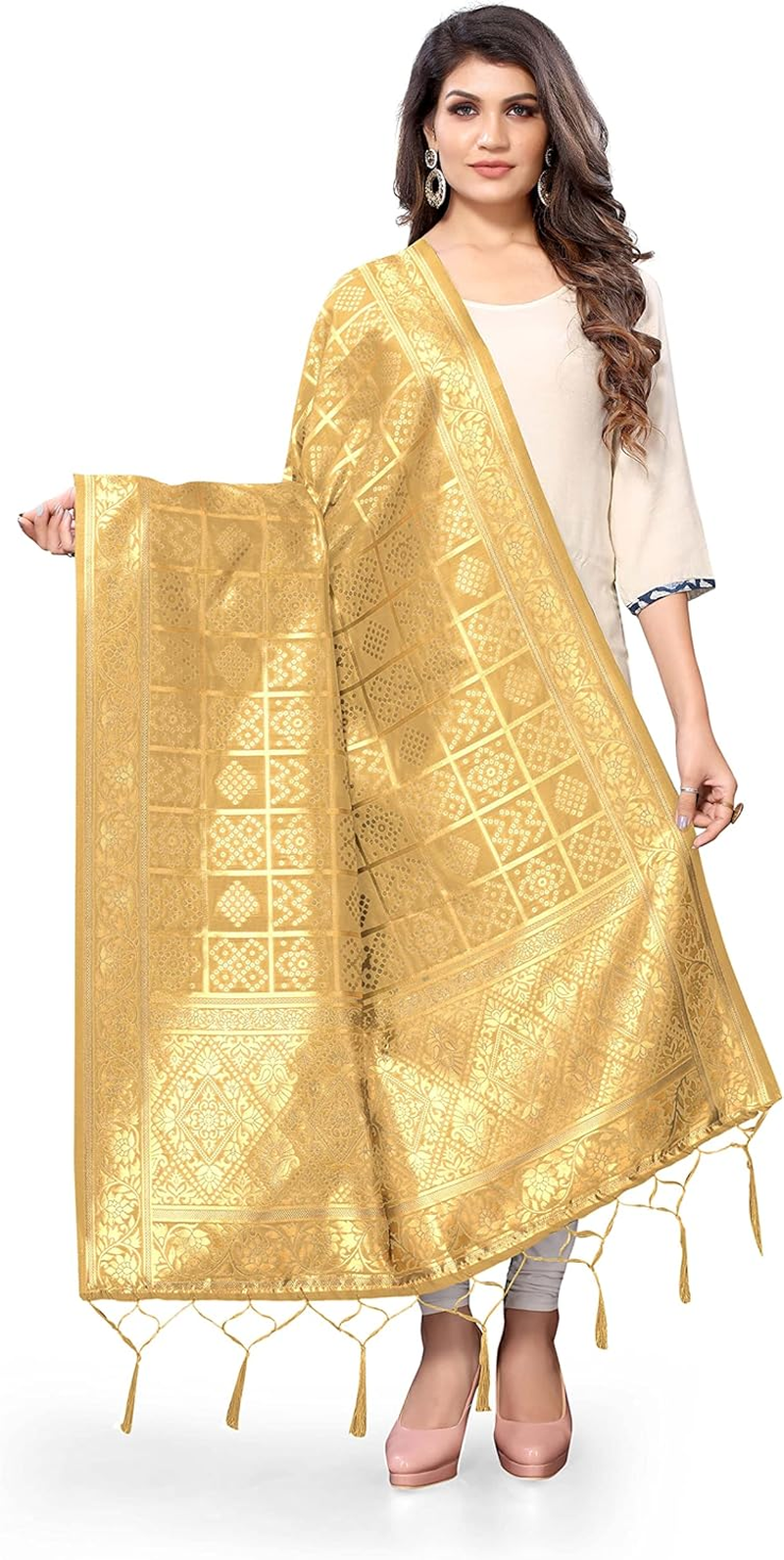 Jaanvi Fashion Women'S Banarasi Silk Woven Dupatta