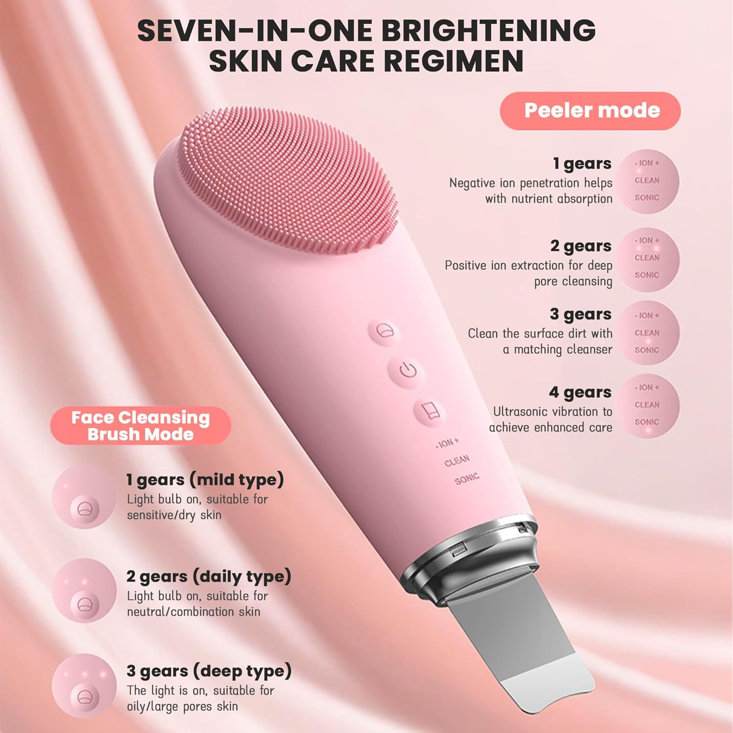 TKTCO 2 in 1 Silicone Facial Cleansing Brush & Massager,Face & Nose IPX7 Waterproof Facial Skin Scrubber Rechargeable Face Scrub for Deep Cleansing Vibrating Exfoliator Scrubber Skin Care 7 Modes image number 5