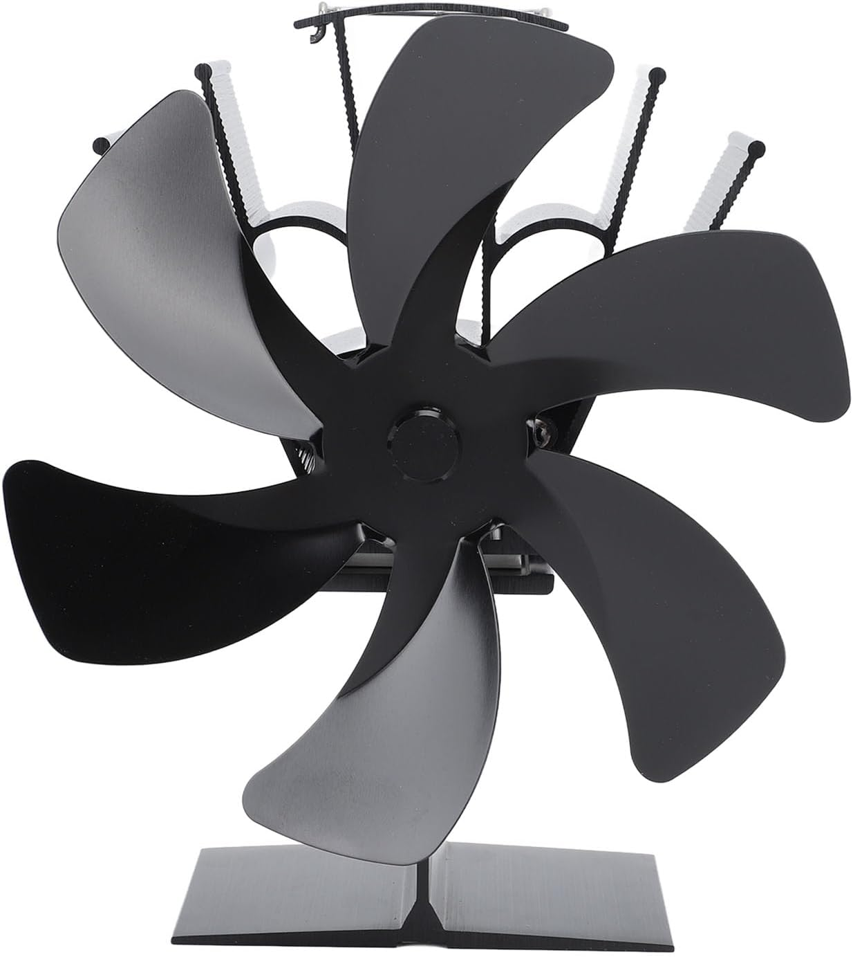 Wood Stove Fan, 6 Blades Fireplace Fan Heat Powered Non Electric, Aluminium Alloy Vertical Thermal Fan for Gas Stove, Wood Burning Stove (Black) - Silver image number 4